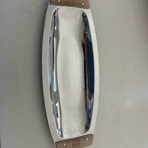 Silver and Wood Serving Tray MCM
